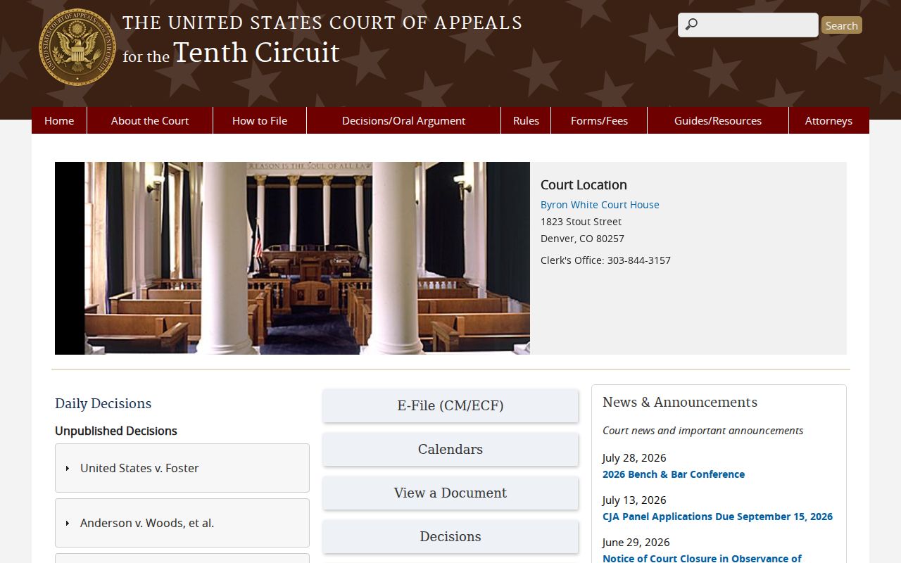 Tenth Circuit Court of Appeals website for federal cases from the Hudson area