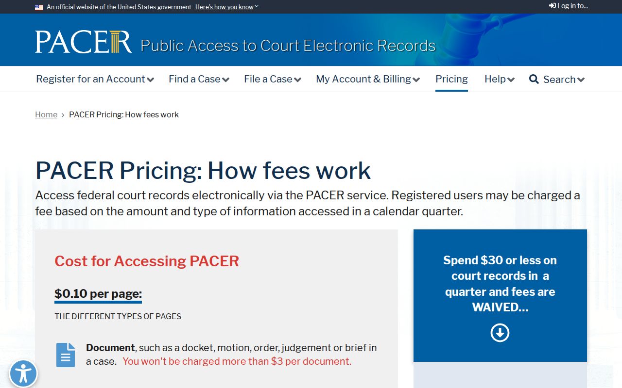 Macksville court records federal PACER fee source