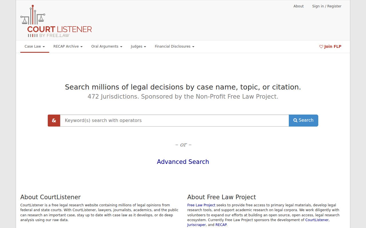 CourtListener research source for federal court docket context